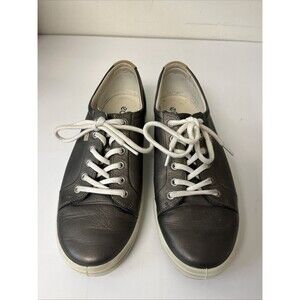 Ecco Soft 7 Shoes Women’s 11 EXTRA WIDE Pewter Metallic Lace Up Comfort Sneakers